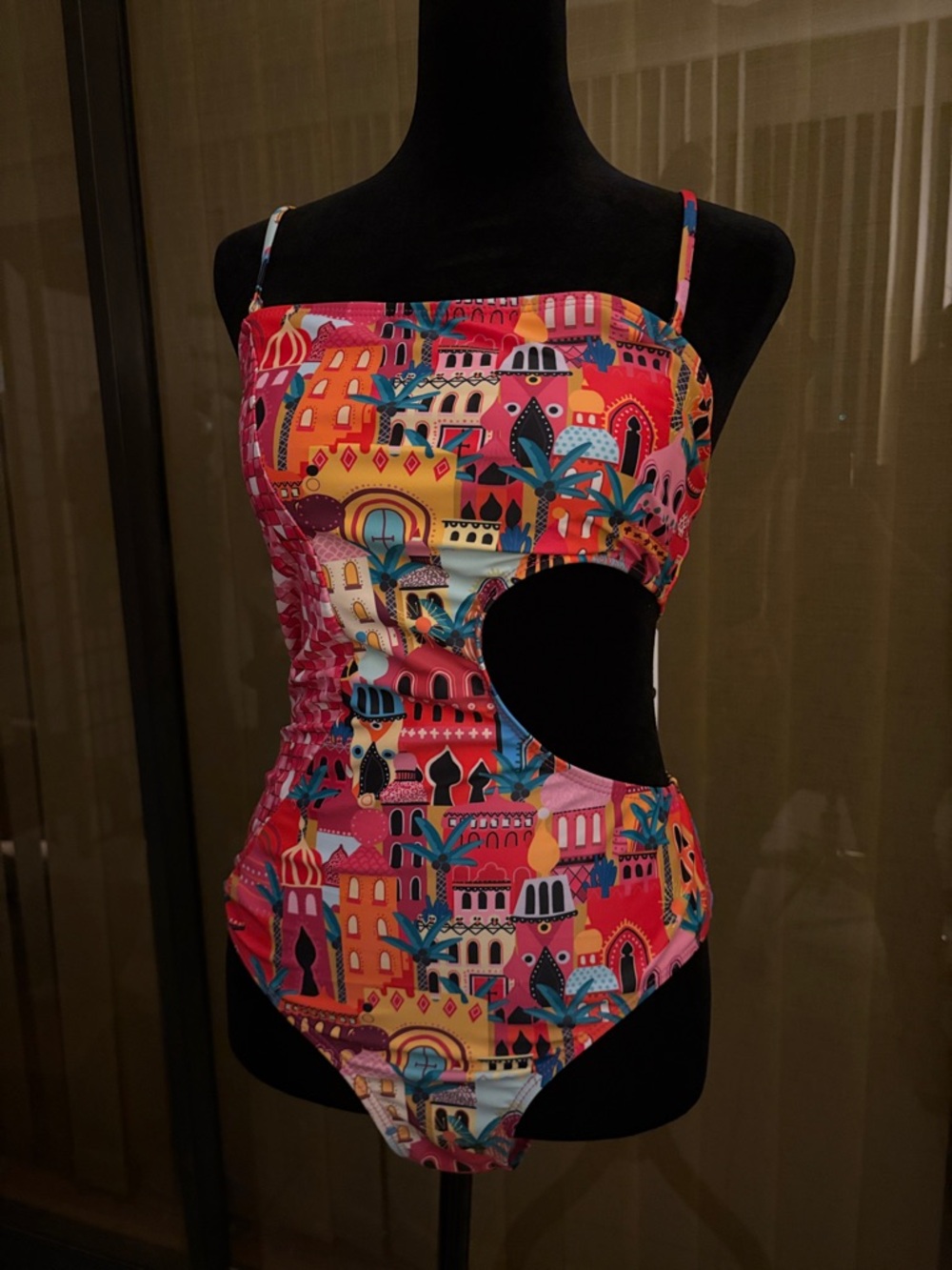 Colorful Cutout One-Piece Swimsuit - Multi Pink